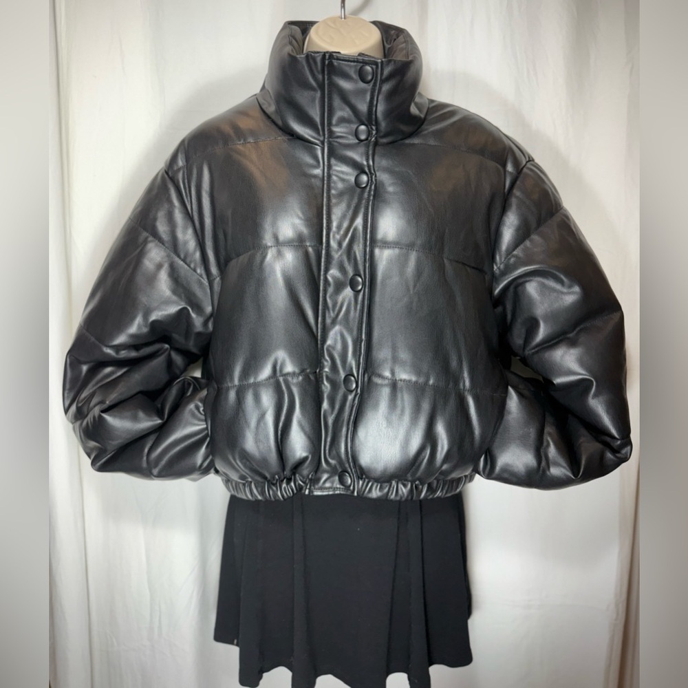 ZARA Faux Leather Puffer Jacket - Picture 2 of 10